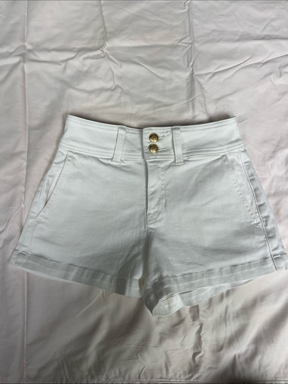 J. Crew White High-Waist Shorts with Gold Buttons